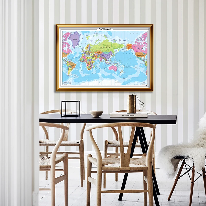 

90*60cm The World Political Map Wall Art Poster Canvas Painting Living Room Home Decoration Office School Supplies In Dutch