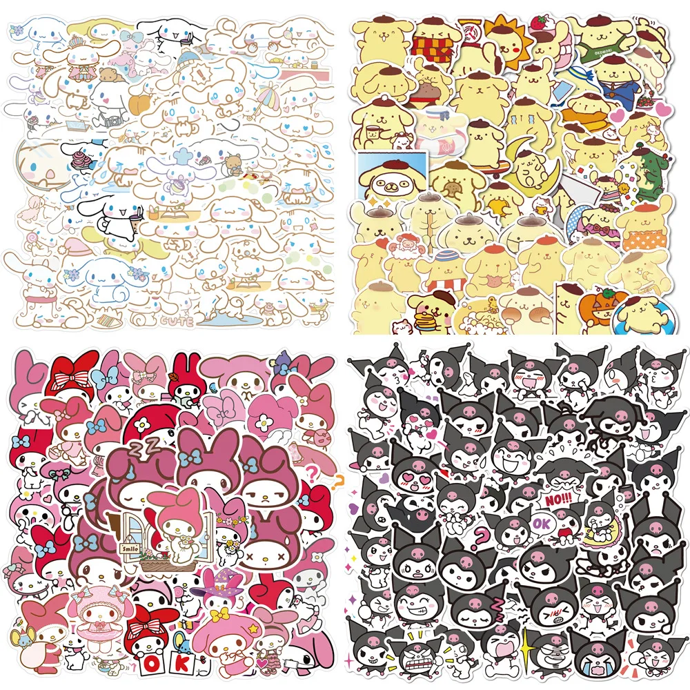 50Pcs Hello Kitty Kuromi My Melody Cinnamoroll Keroppi Cute Cartoon Graffiti Stickers Motorcycle Trunk Water Cup Guitar Stickers