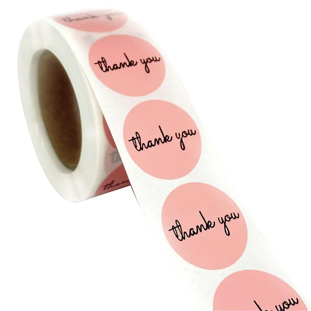 

500Pcs/Roll Thank You Pink Stickers Self Adhesive Handmade Labels Wedding Gift Party Decoration Type 2