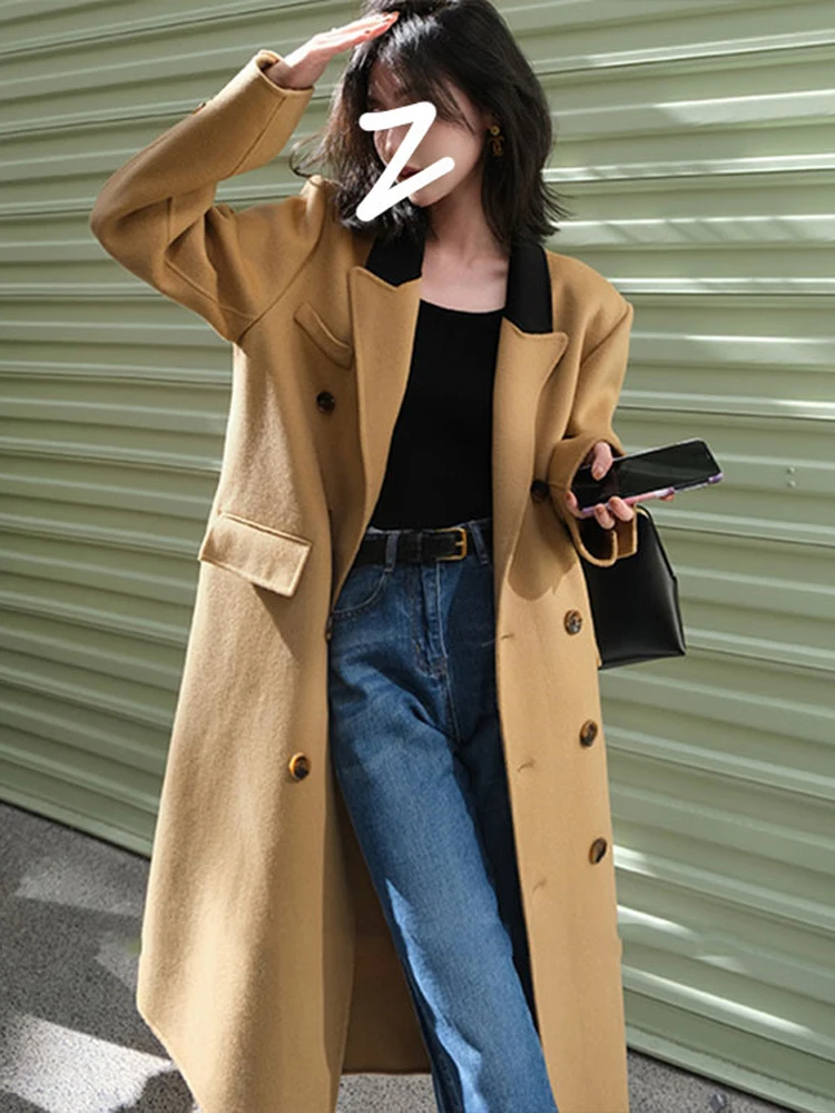 Шерстяное пальто женское осенне-зимнее корейское модное Свободное средней длины