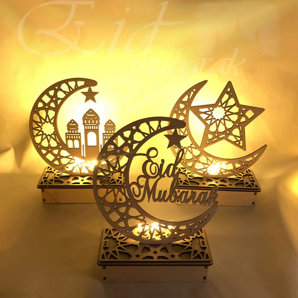 

Eid Al-Fitr Ramadan Festival Moon Hollow Letters With LED Light Wooden Handicraft Ornaments For Ramadan Decoration 2022