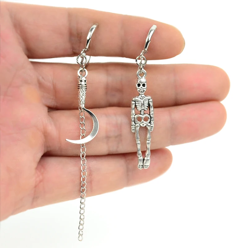 

Death Sickle Skeleton Asymmetry Drop Earrings For Women Long Tassels Dangle Earrings Metal New Design Jewelry Women Ear Clip 199