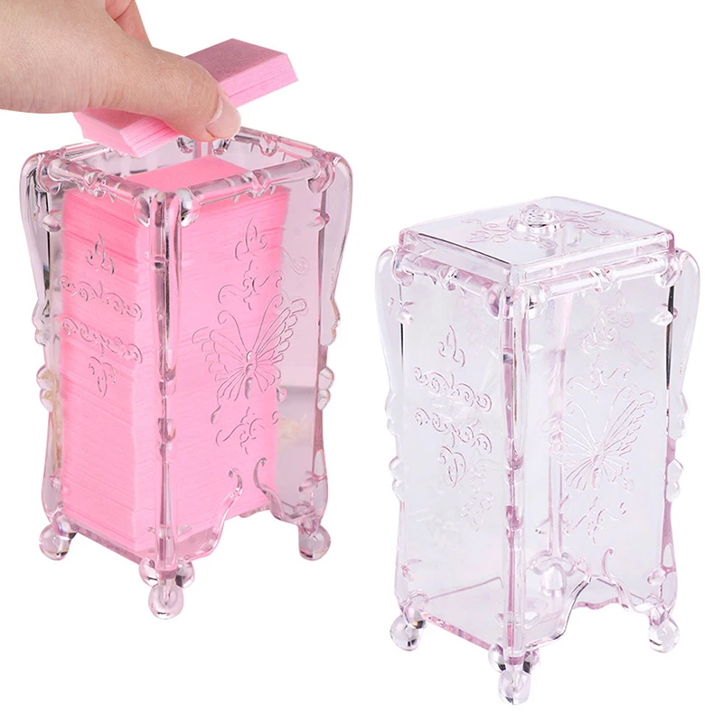 

Коробка для хранения ногтей, прозрачная розовая бабочка, акриловые салфетки для ногтей, контейнер для ватных палочек, органайзер для макияжа и маникюра, держатель, инструменты для ногтей