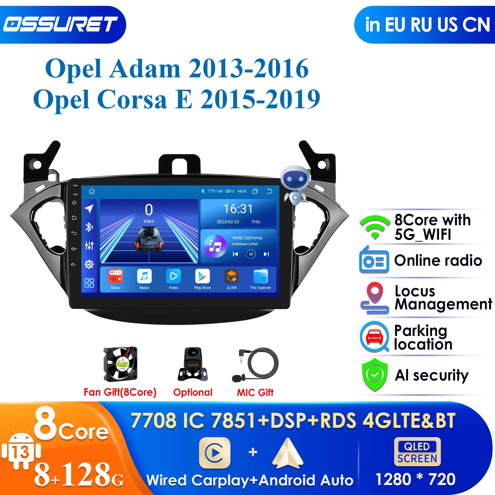 Мультимедийный видеоплеер для Opel Adam 2013 - 2016 Corsa E Van 2015-2019 9 дюймов QLED DSP 2din Android GPS Carplay