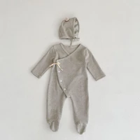 2022 autumn new boy infant striped long sleeve romper girl toddler cardigan jumpsuit lace caps 2pcs baby cotton casual onesie