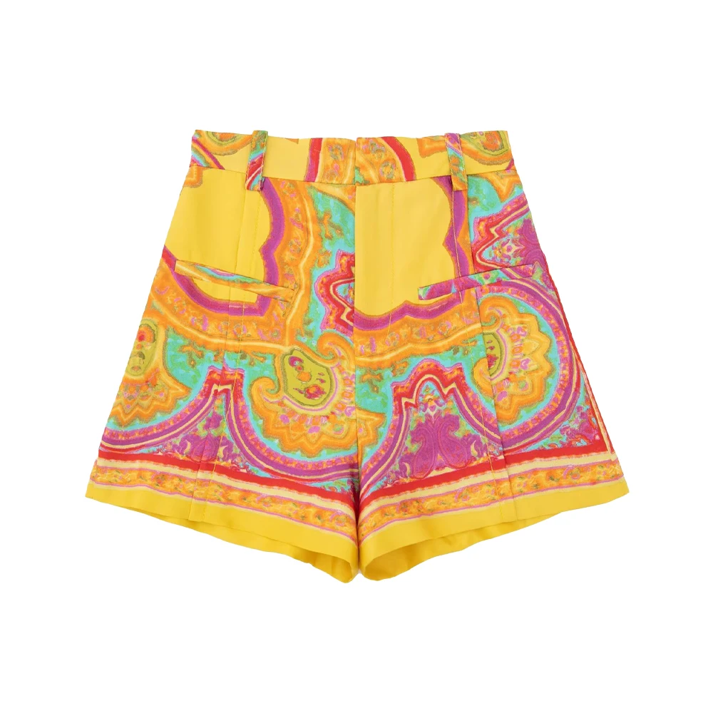 

Women's Summer 2022 New Printed High Waist Shorts Fashion Pocket Retro Temperament Female Chic Shorts Mujer