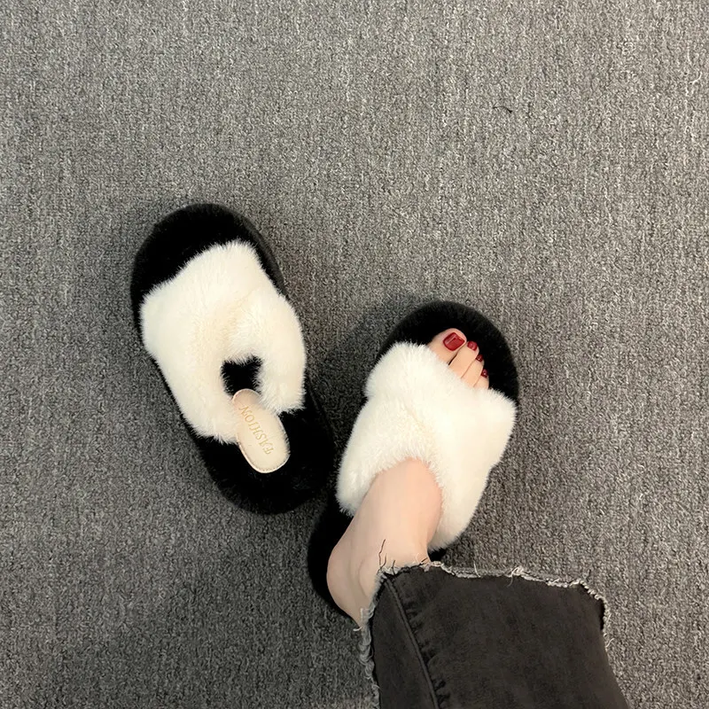 Женская обувь 2024 плюшевые тапочки для взрослых роскошные шлепанцы на платформе с