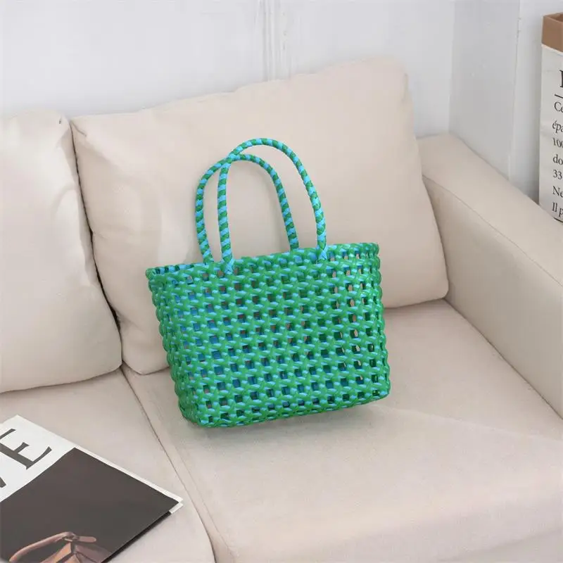 

YUSUNIZ Hollow Women Colorful Fashion Woven Handbag Portable Basket Bag Waterproof Leisure Beach Retro BagS PVC Green Hand Gift