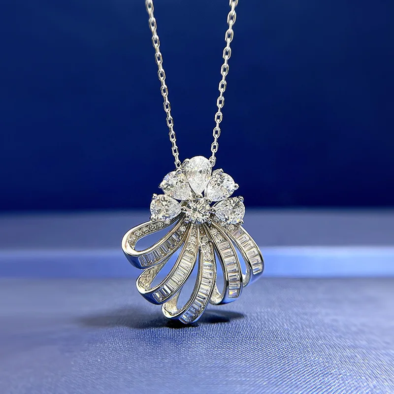 

Кулон из серебра пробы с имитацией бриллианта в женском стиле, 3D цветок, современный дизайн, ожерелье для небольшой группы