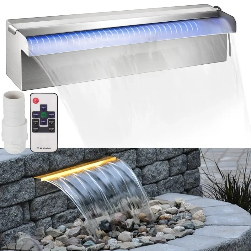 

11.8" x 4.5" x 3.1"(W x D x H) with LED Strip Light Waterfall Spillway with Pipe Connector Rectangular Garden Outdoor