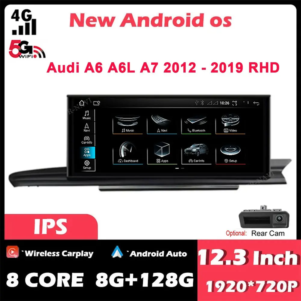 

12.3" RHD IPS Android 13 For Audi A6 A6L 2012 - 2018 Wireless Carplay Car Player Multimedia Radio Stereo Video GPS Navigation
