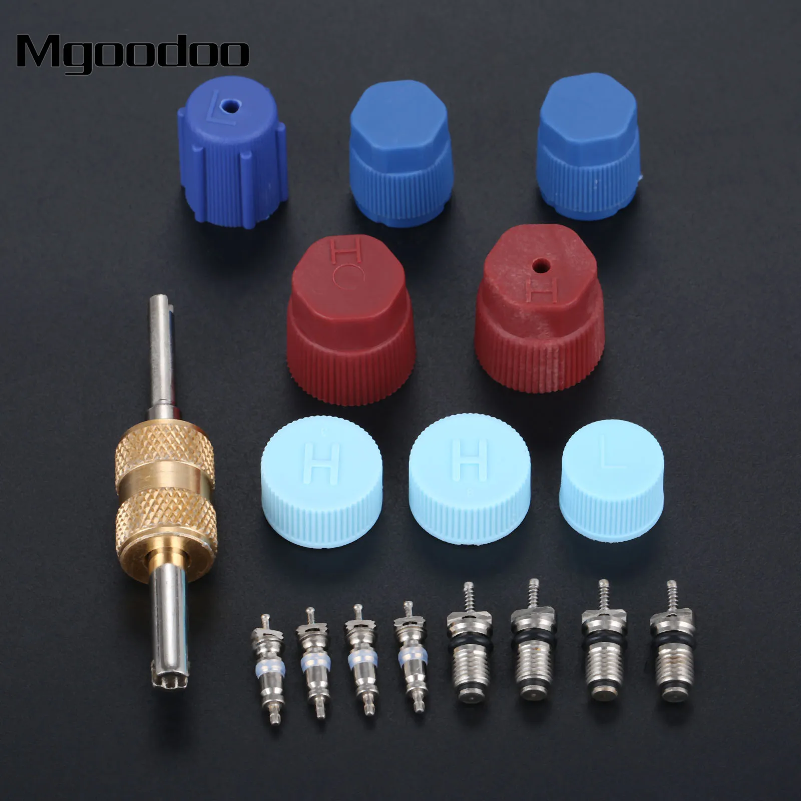 17Pc Car AC Caps Valve Cores R134A R12 R22 A/C System Cap Air Conditioning Stem Remover Tool Assortment Kit Auto Accessories | Автомобили
