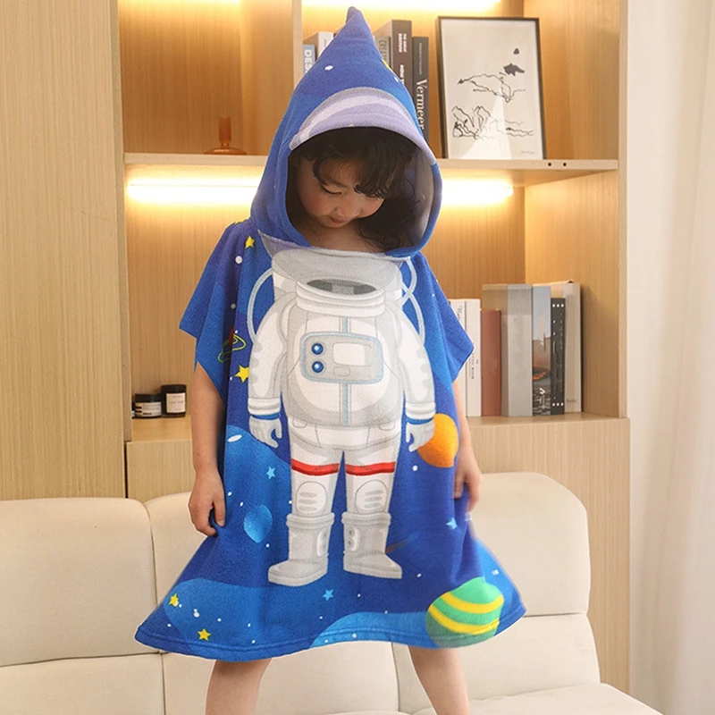 

For Boys Girls Beach Towels Super Absorbent Cartoon Sunscreen Beach Shawel 2 Sizes Plus size Kids Hooded Bath Towel Microfiber