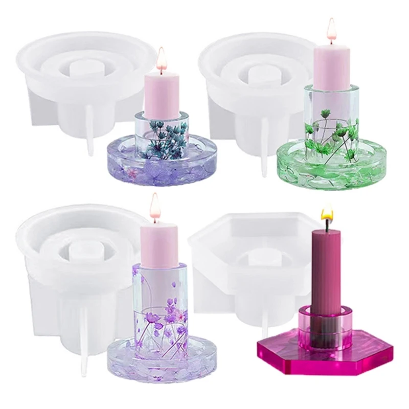

DIY Hexagonal Candlestick Epoxy Casting Mold Handmade Cylindrical Candlestick Based-Holder Silicone Mold for Party-Decor