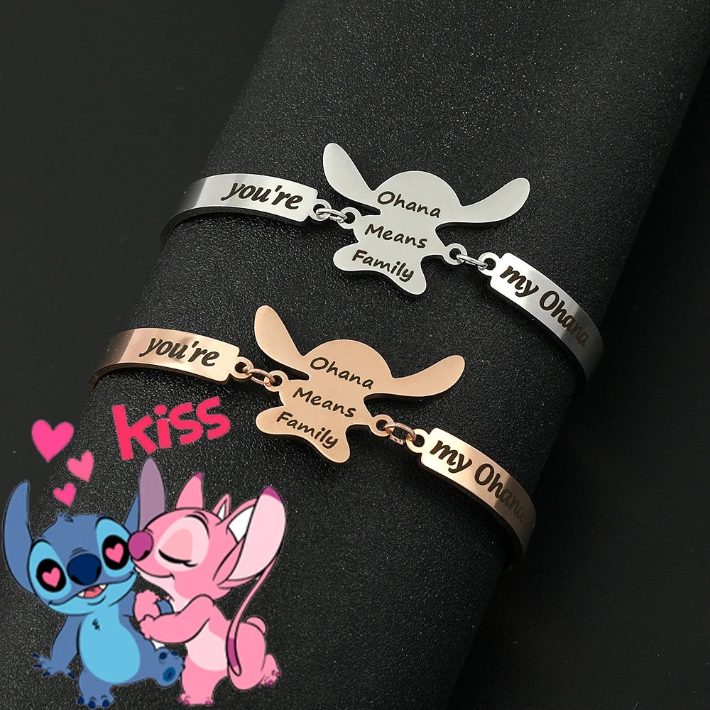 

Disney Stitch Ohana Means Family Bracelet Cartoon Lilo & Stitch Delicate Pendant Comic Bangle Bracelet Girls Couple Jewelry Gift