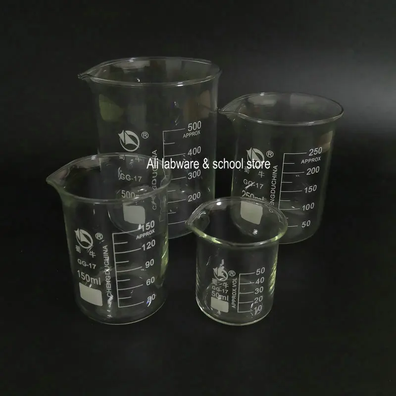 

4pcs/set 50ml/150ml/250ml/500ml Low Form Glass Beaker Lab Glassware Chemistry Experiment For School