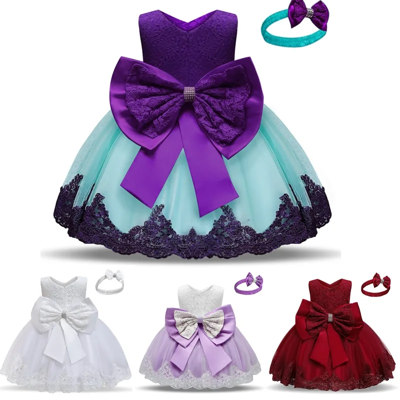 

Бальное платье принцессы с большим бантом для новорожденных девочек, свадебное праздничное кружевное платье, одежда для маленьких девочек,...