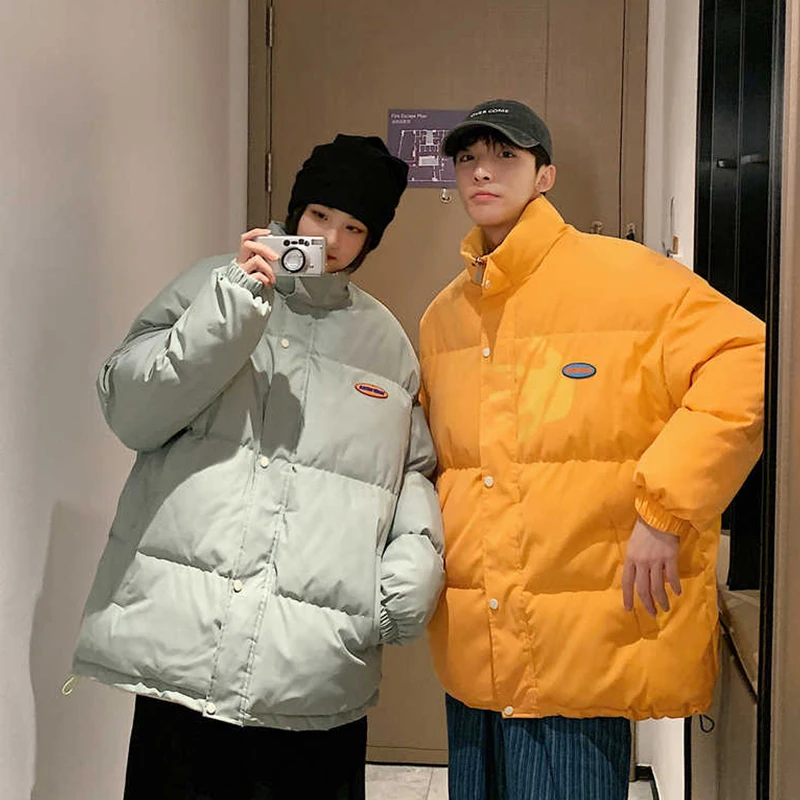 New Korean Male Coat Winter Down Cotton Parkas Jacket Solid Thicken Casual Couple Students Jacket Oversized  Lightweight Padded