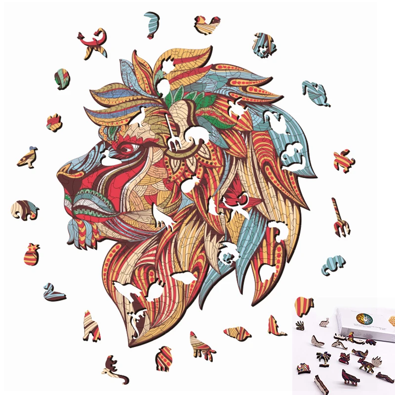 

Animals Wood Puzzles Jigsaw Lion Butterfly Dragon For Adults Kids Educational Games Gift Toy