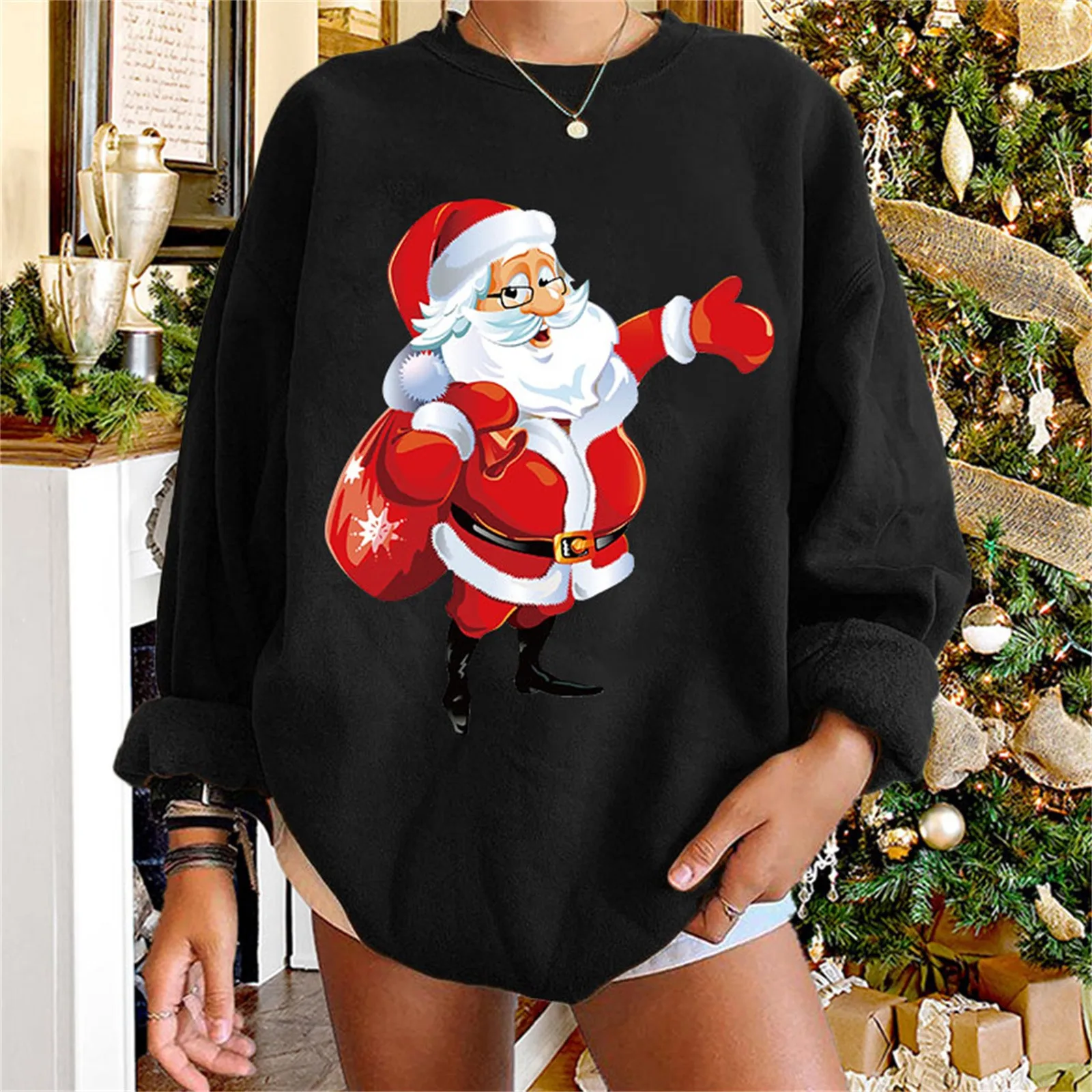 

Женский свитер с круглым вырезом, Длинный свободный пуловер с рукавами