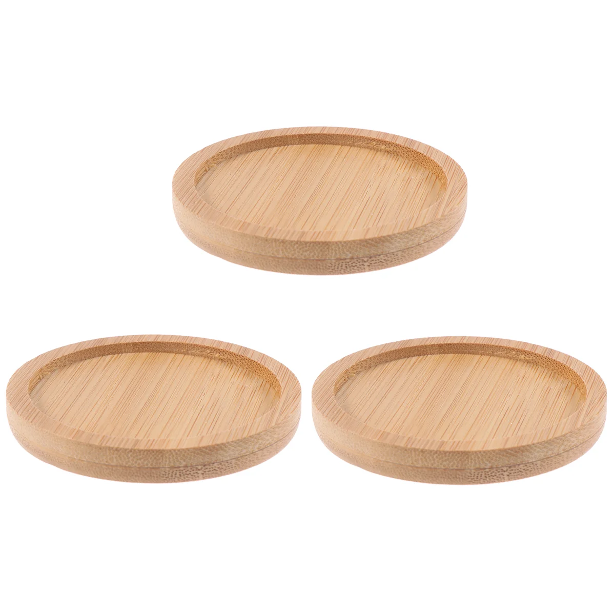 

3 PCS Food Serving Tray Plate Round Coaster Ceramics Solid Wood Stackable Plates