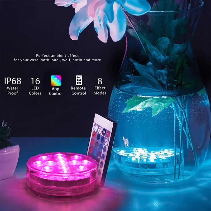 

4 Pcs 10 LED Submersible Lights with Remote Underwater Pool Light IP68 Bright Lamp RGB for Pond Pool Aquarium Luces Para Piscina