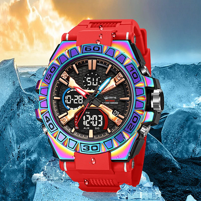 

Men's Digital-Analog Dual Movement Colorful Watch Calendar Luminous Waterproof Wristwatch Sport Silicone Strap Outdoor Men Clock