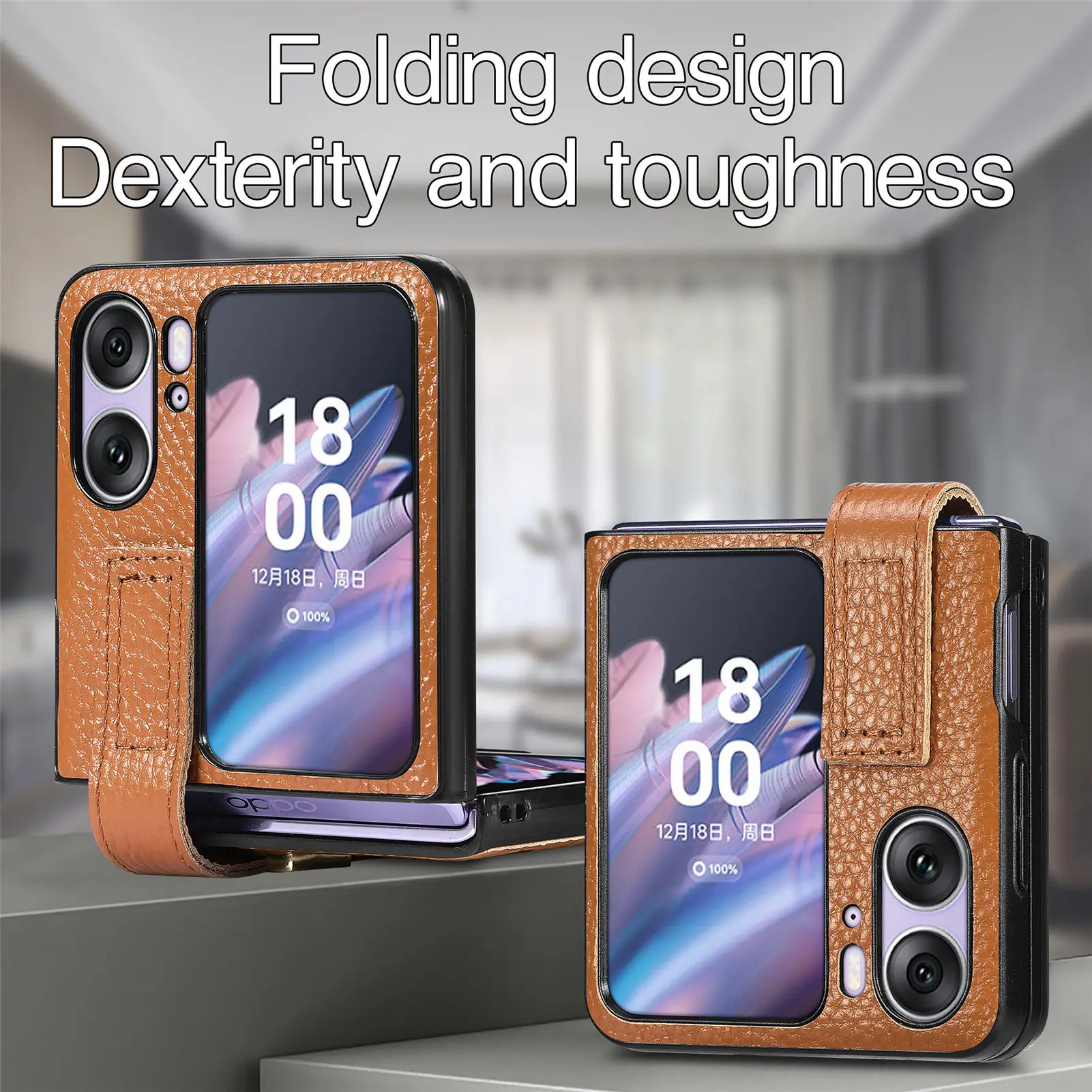 Флип-чехол для Oppo Find N2 противоударный тонкий кожаный ремешок флип-чехол телефона