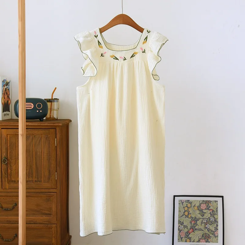 Spring and summer sling nightgown female cotton double thin cotton vest dress big yards pajamas household to take