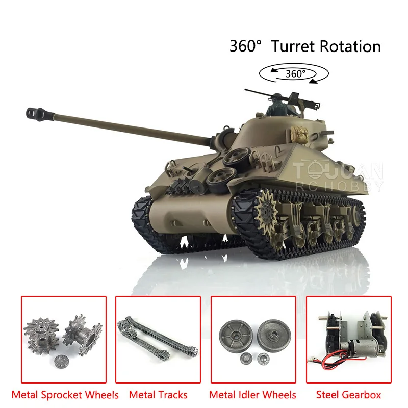 

Outdoor Toys HENG LONG 1/16 Scale 7.0 Upgraded M4A3 Sherman RTR RC Toucan Ready to Run Tank 3898 Panzer W/ 360° Turret TH19784