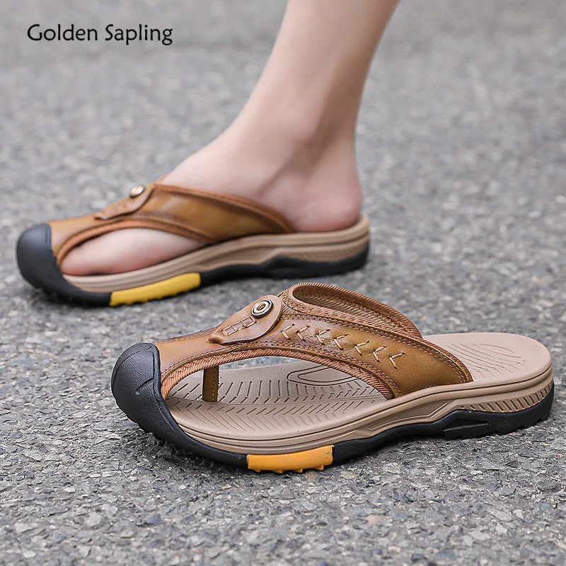 

Sapling Slippers Gene Leather Men's Flip Flops Summer Beach Casual Shoes for Men Claquettes Outdoor Chanclas Hombre