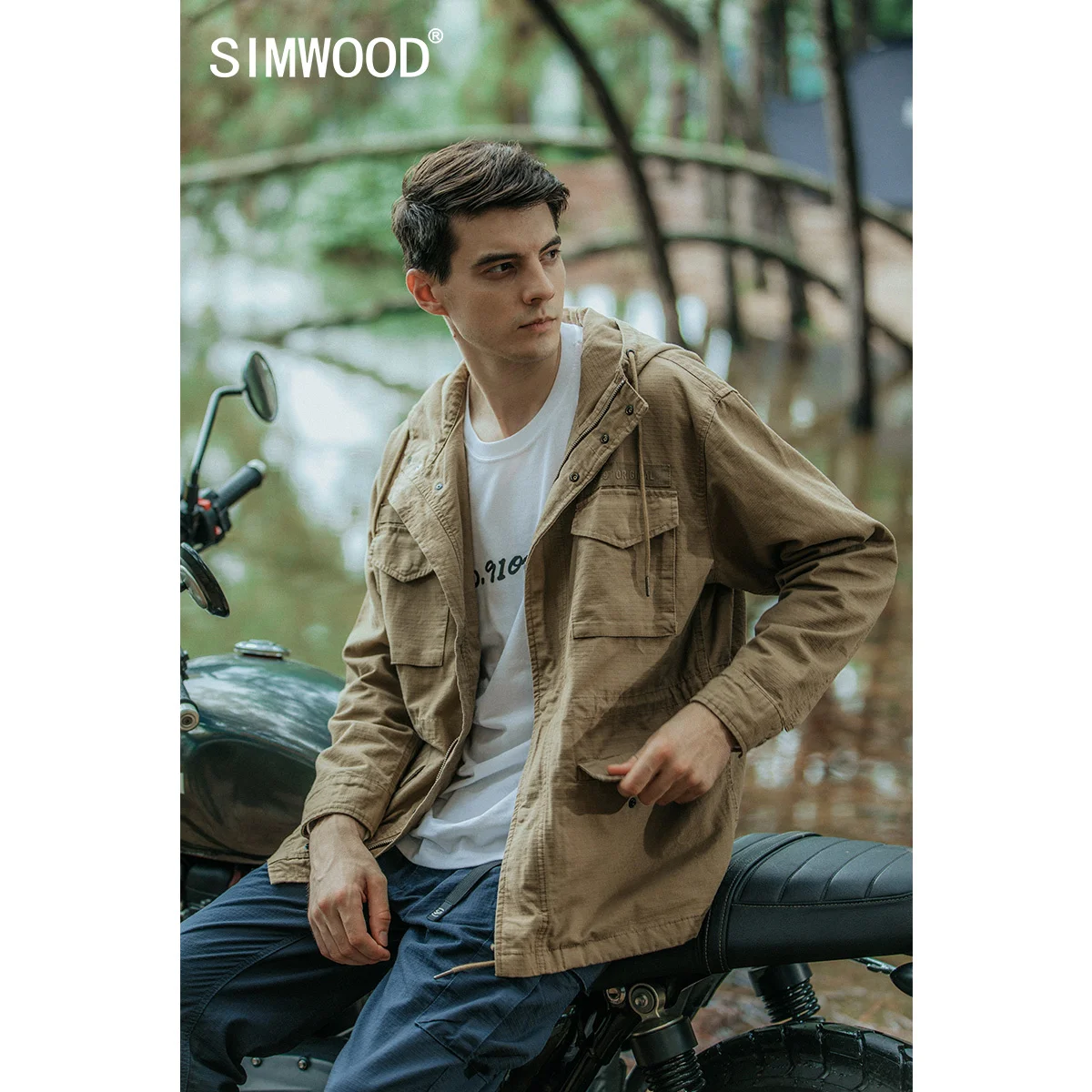 SIMWOOD 2022 Autumn New Vintage Cargo Jackets Men Multi-Pockets Plus Size Coats Outdoor Wear Hiking Shell Hooded Field Jacket