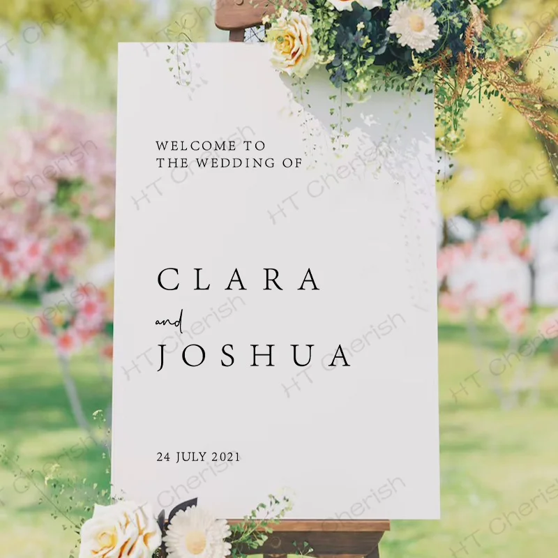 

Wedding Welcome Elegant Sign Decals Modern Minimalist Wedding Party Decoration Personalized Groom Bride Name Date Vinyl Sticker