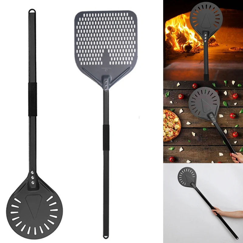 

14 дюймовая перфорированная съемная лопата для пиццы с твердым покрытием и длинной ручкой