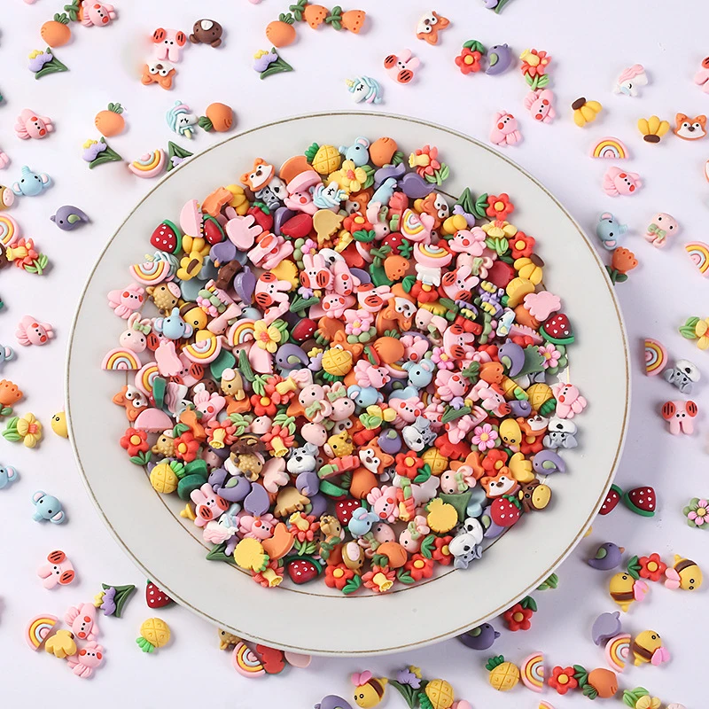 

200pcs/bag Resin DIY Candy Fruit Fake Cake Dessert Mud Cute Animals Decoration