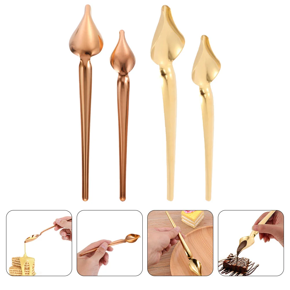 

4 Pcs Stainless Steel Sauce Spoon Spoons Decorating Cream Chef Culinary Drawing DIY Chocolate Dessert Multipurpose