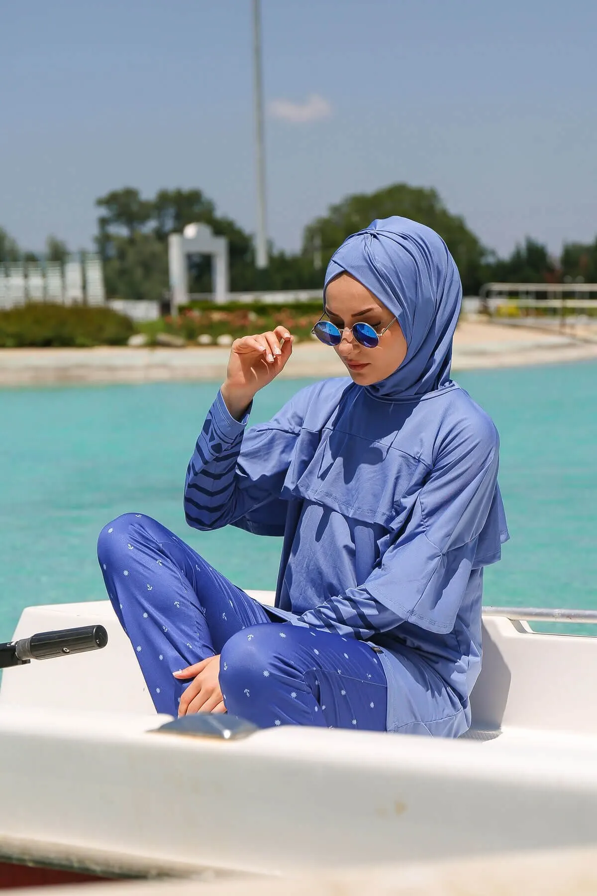 

Muslim Burkinis Blue Minimal Design M Swimwear fashion Summer Clothing Hijab Sport Swimsuit Islamic Full Cover