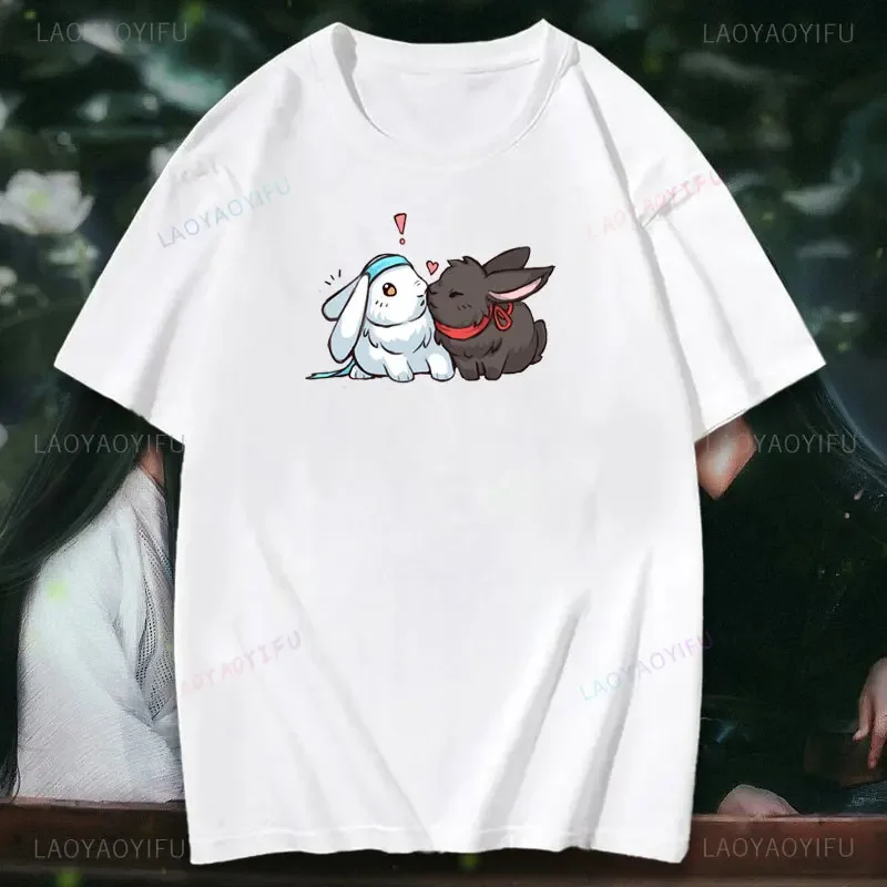 Wangxian Bunnies The Untamed Хлопковые футболки Мужчины Mo Dao Zu Shi Хлопковая футболка с круглым