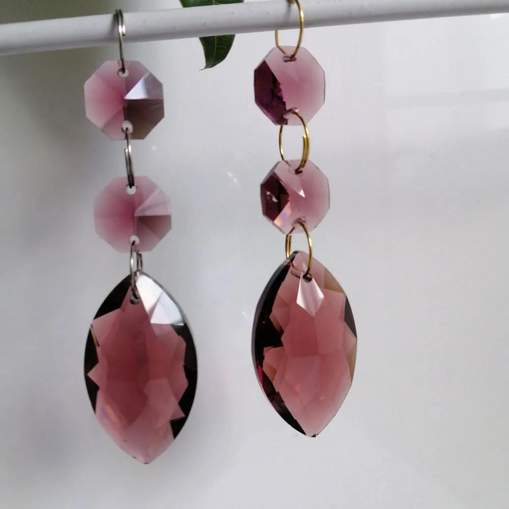 

Camal 2Pcs Middle Purple 38mm Horse-eye Shaped Crystal Pendant w/14mm Octagon Beads SunCatcher Garland Lighting Chandelier Parts