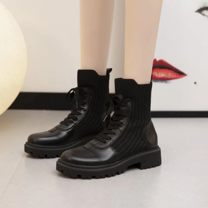 2022 New Autumn/Winter Women Shoes Cow Leather Round Toe Low Heel Boots Women Casual Short Boots for Women Female Modern Boots