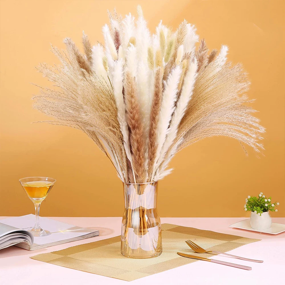 

95Pcs or 60Pcs/lot Natural Dried Pampas Grass Decoration for Flower Arrangement Boho Wedding Bouquet Decoration Dried Flower