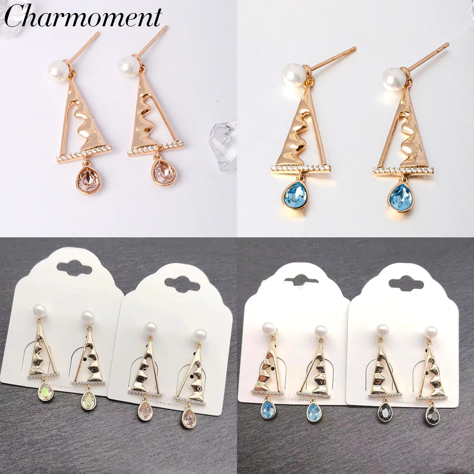 

Charmoment Jewelry Crystal Drop Earrings Rose Gold Color Imitation Pearl Tree Charm Women Girl Ear Ring Jewellery Gift Wholesale