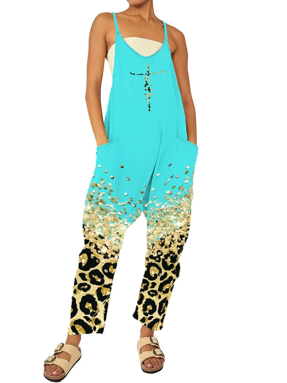 

Casual Printing Pocket Jumpsuit Women 2023 Summer Fashion Street Loose Pocket Strap Harlan Pants Jumpsuit Women Outwear Set