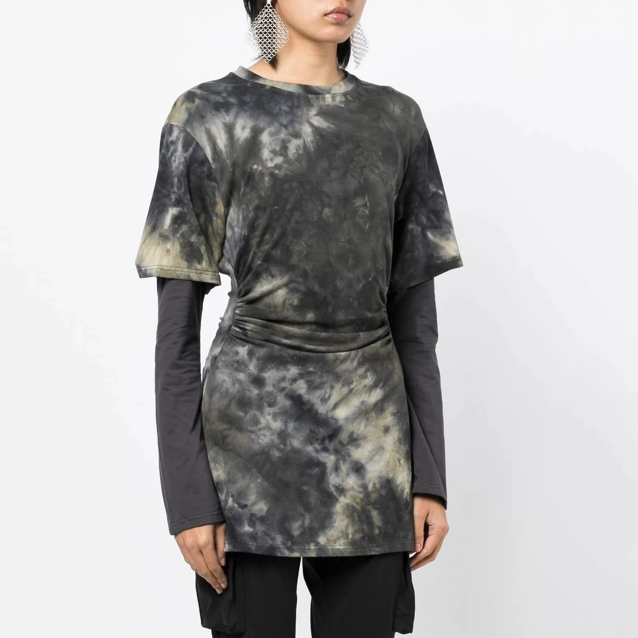 

Футболка женская сетчатая с длинным рукавом и принтом, с надписью на груди