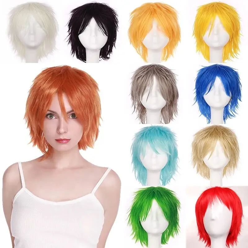 BENIHAIR Synthetic Wig Cosplay Wig White Red Green Blue Pink Yellow Hair Short Layer Wig Fake Hair Extension Men Women Party Wig