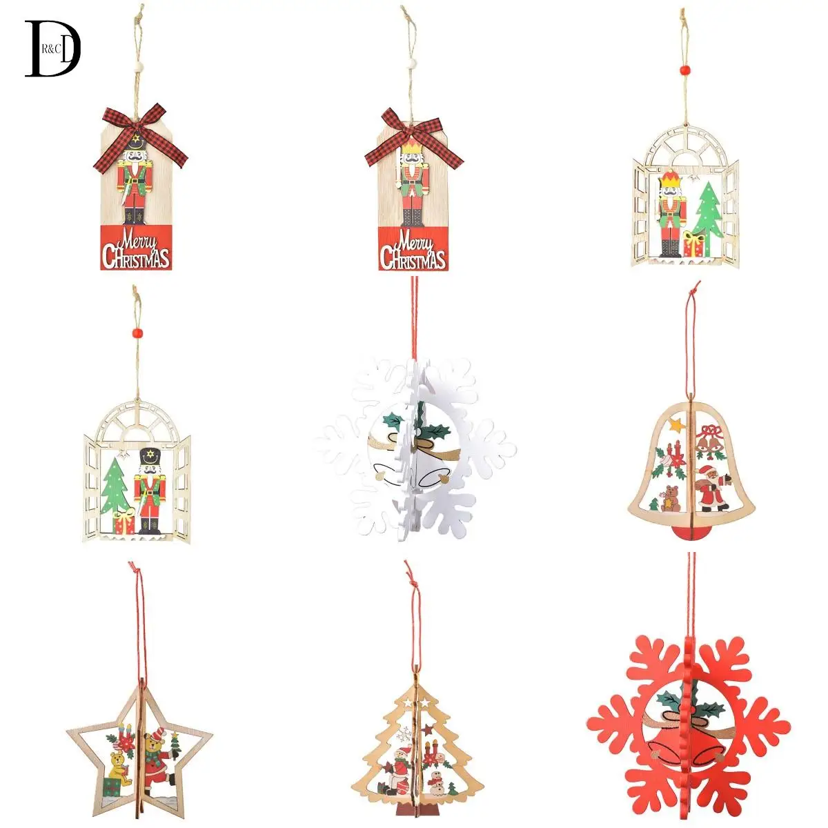 

New Year 2023 3D Christmas Ornament Wooden Hanging Pendant Star Nutcracker Xmas Tree Bell Christmas Decorations For Home Navidad