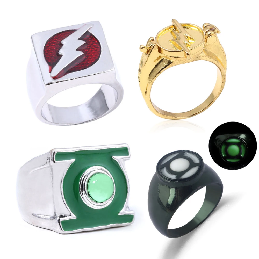 Movie Green Lanterns Luminous Rings for Men The Flash Lighting Logo Finger Ring for Fans Collection Jewelry Gifts
