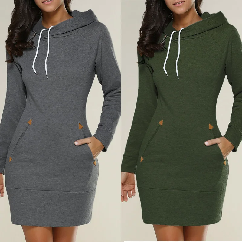 

2022 Spring Autumn hot style solid color Dress Women Europe hooded neck long sleeve mini Dresses Casual Vestidos