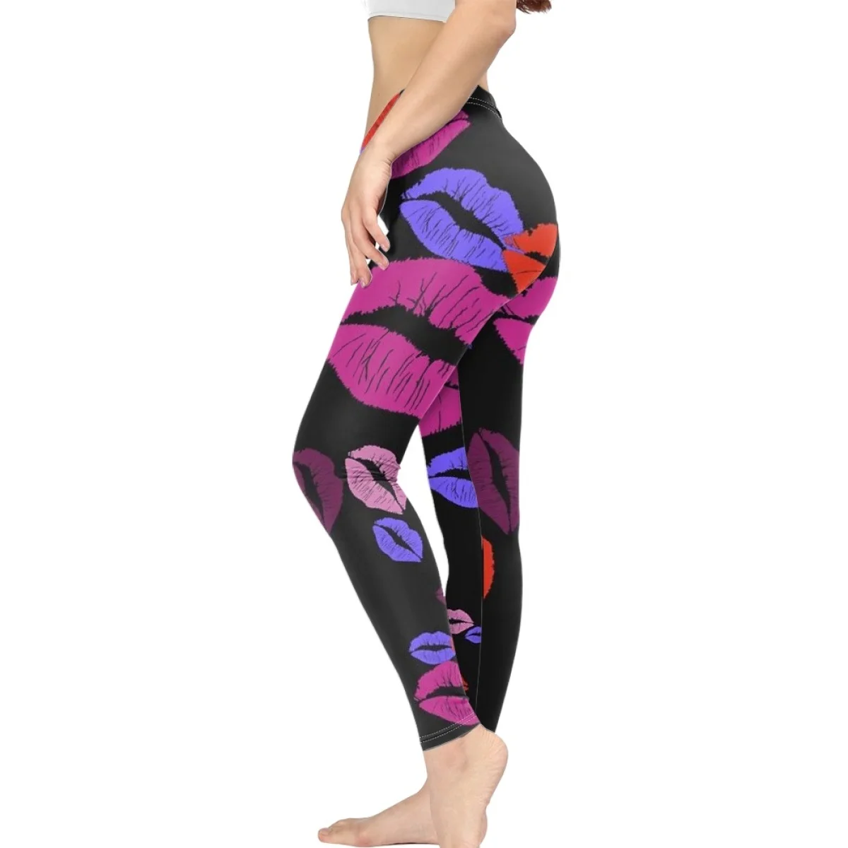 

Леггинсы для фитнеса, с принтом в виде губ