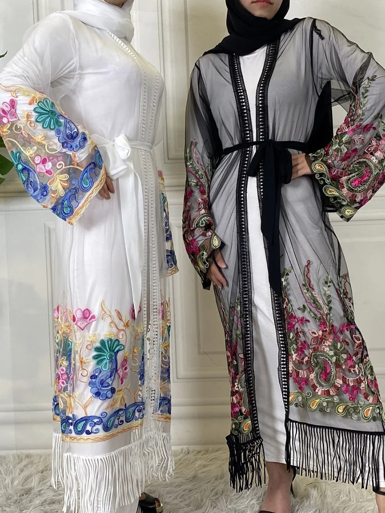 Мусульманские Абайи для женщин модная вышитая сеточка турецкий скромный кафтан